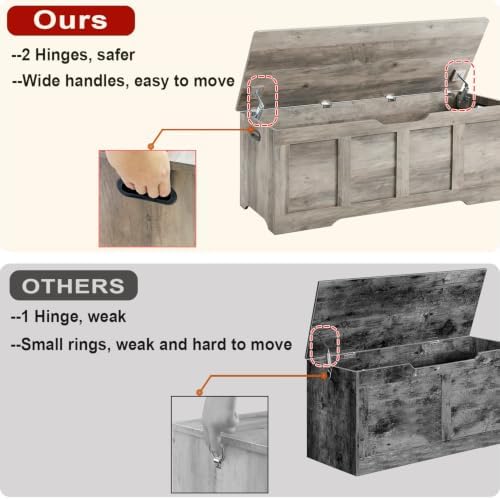 Timberer 47.2" Storage Chest Extra Large Storage Bench with 2 Safety Hinges