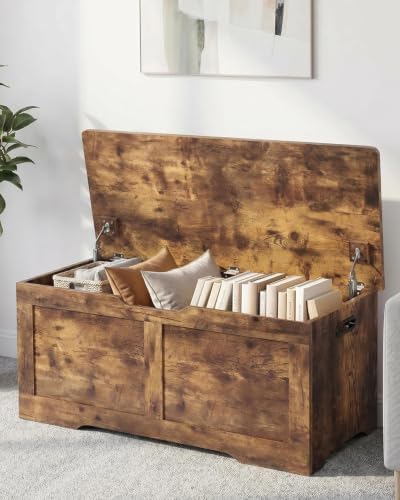 Timberer 39.4" Storage Chest with 2 Safety Hinges, Wooden Storage Trunk