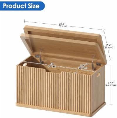 Akxomel 29.5" Fluted Storage Chest Wooden Storage Trunk 2 Safety Hinges Oak
