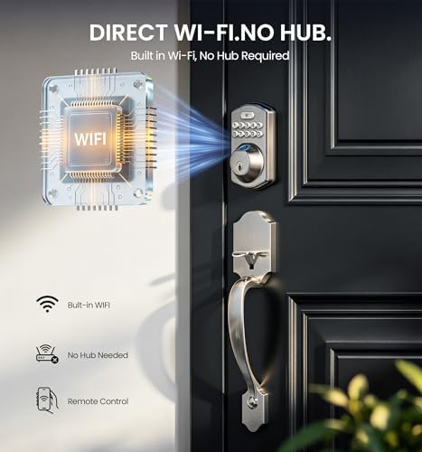 Veise VE012W-H Wi-Fi Smart Front Door Lock Set with Handle, Satin Nickel