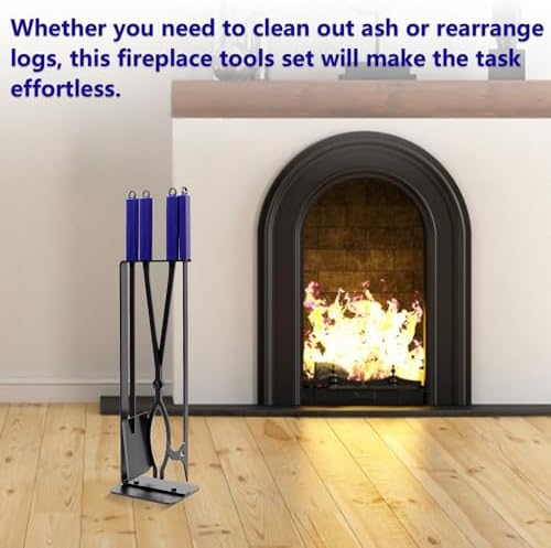 28in Fireplace Tools Set with Metal Stand Wrought Iron