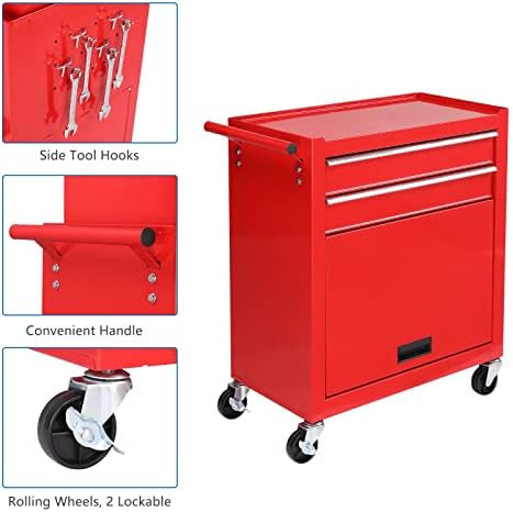TUFFIOM 8-Drawer Rolling Tool Chest, Tool Storage Cabinet w/Lockable Wheels, Detachable Top, Drawers & Side Hooks, Mechanic Tool Organizer Box for Garage Warehouse Repair Shop