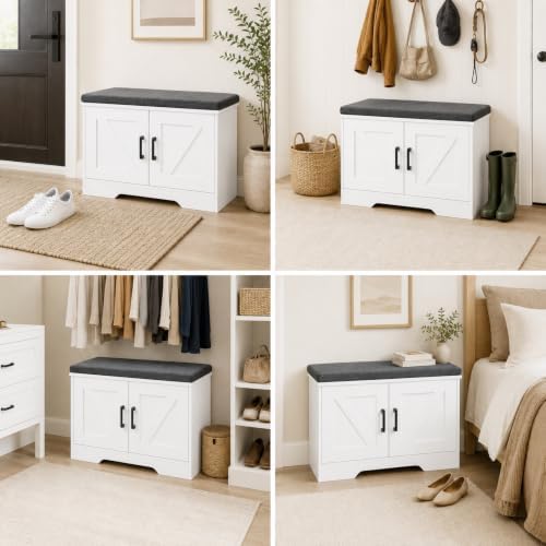 DUMOS 28" Shoe Bench with Storage for Entryway, Shoe Storage Bench