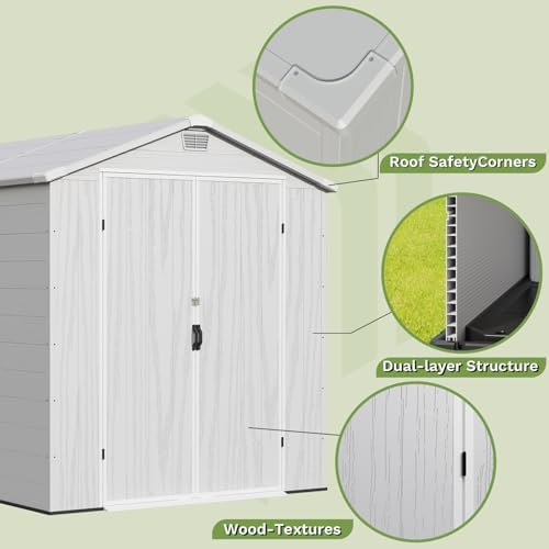 Patiowell 6X8 FT Resin Outdoor Storage Shed with Floor, Light Gray