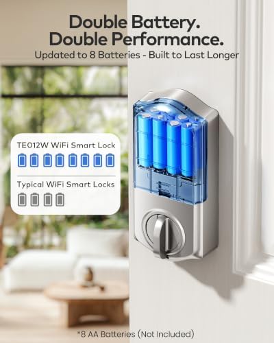 TEEHO TE012W WiFi Fingerprint Smart Door Lock for Front Door, Satin Nickle