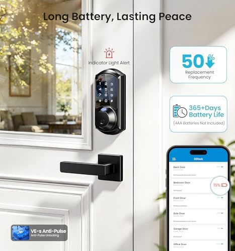 Veise VE07-L Fingerprint Smart Lock with 2 Lever Handles Set, Matte Black
