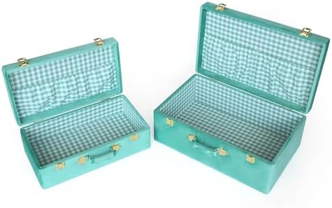 HofferRuffer Velvet Storage Trunks with Wood Frame, Set of 2 Storage Chests with Handles, Bedroom Organizer Nesting Upholstered Decorative Boxes Hinged Lid with Gold Hardware Accents (Green Trunks)