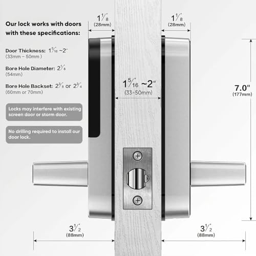 Keyless Entry Fingerprint Smart Deadbolt Lock with Handle & Keypad – App Control, Code Access, Easy DIY Install for Front Door, Home, Airbnb, Rental