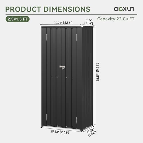 Aoxun Outdoor Storage Cabinet Shed - Vertical Cabinet, Black