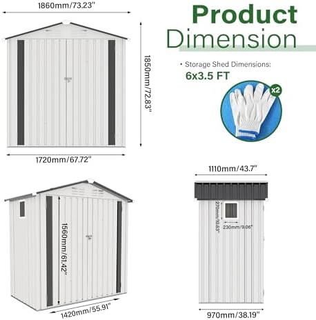 6x3.5 FT Outdoor Storage Shed, Small Metal Garden Shed with Window, Outside Tool Sheds with Lockable Hinged Doors, Waterproof Storage Building with 4 Air Vents for Backyard, Patio, Lawn, White