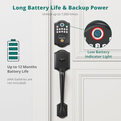 AkaGear DS10 Fingerprint Keypad Door Lock with Handle Set, Matte Black
