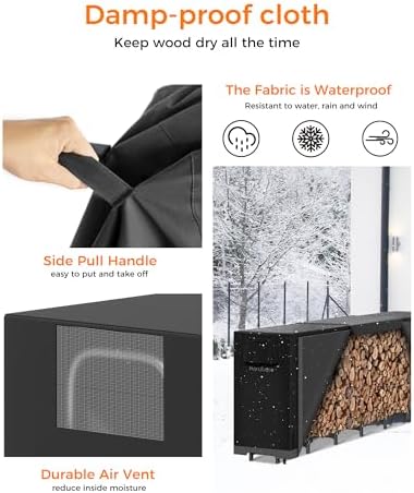 12ft Firewood Log Rack with Cover Outdoor, Heavy Duty Indoor Outdoor Firewood Storage Log Rack with Cover Combo Set Black