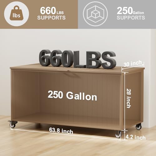 250 Gallon Metal Large Outdoor Deck Box with 4 Wheels, Brown