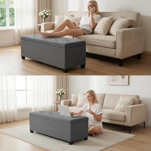 DUMOS Storage Ottoman Bench, 43.3 Inch End of Bed Bench for Living Room
