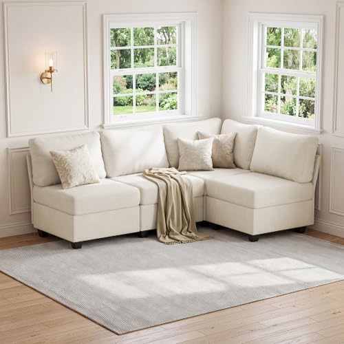 Breakfast Nook Bench with Storage, 4 Seats Modular Corner Banquette Seating