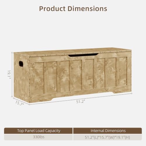 VANKILEY 51.2" Storage Chest Extra Large,Wooden Storage Bench(Rustic Gold)