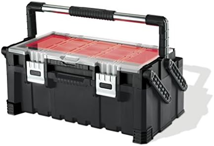 KETER 22 Inch Cantilever Plastic Portable Tool Box Organizer with Metal Latches for Small Parts, Hardware and Tool Storage and Organization