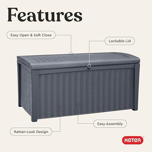 Keter Borneo Outdoor Storage Deck Box, 110 Gallon, Grey