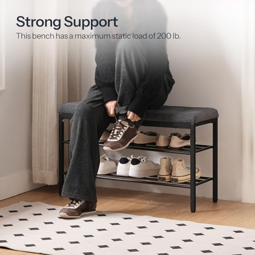 HOOBRO Shoe Bench, Storage Bench with Cushion, Entryway Bench Shoe Shelf