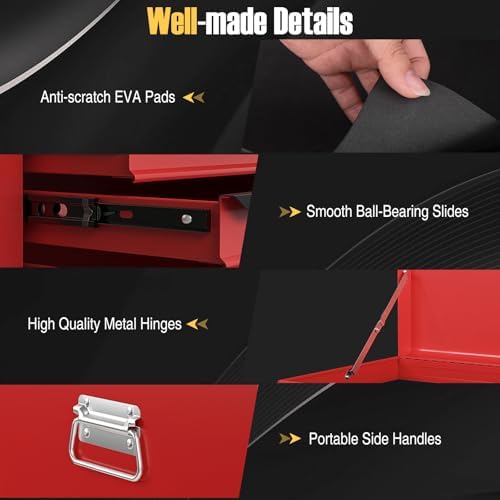 Tool Box, 6-Drawer Steel Tool Chest with Top Storage Automatic Lock & EVA Liner, Portable Tool Storage Organizer for Repair Shop Garage Warehouse (Red)