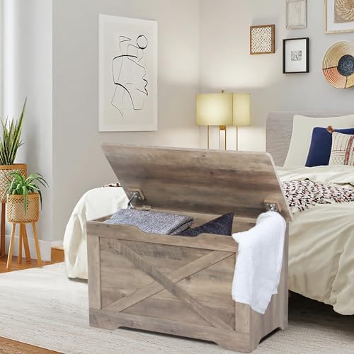 Timberer 31.5" Storage Chest, Wooden Storage Bench, Entryway Shoes Bench