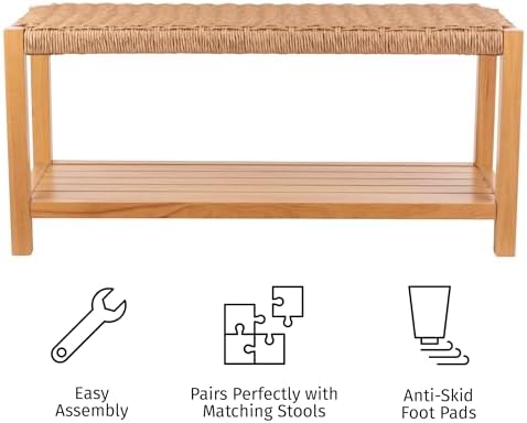 Alaterre Furniture Newport 40” Shoe Storage Bench with Woven Seat, Natural