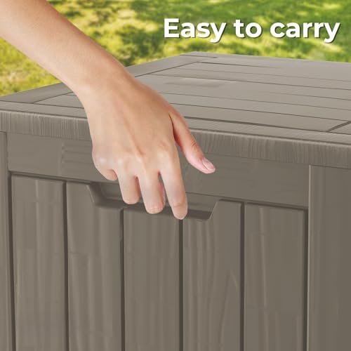 Outdoor Storage Box Waterproof, 35 Gallon Lockable Resin Deck Box Small, Patio Storage Bin for Pool Accessories Cushion Furniture, Garden Tools, UV-Resistant Outside Delivery Grey