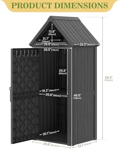 Fancyango Outdoor Resin Storage Cabinet Sturdy All-Weather Shed with Removable Shelves Lock Ring & Reinforced Floor – for Garden Patio Lawn (Black)
