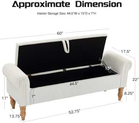 60" Storage Bench for Bedroom,End of Bed Bench with Storage