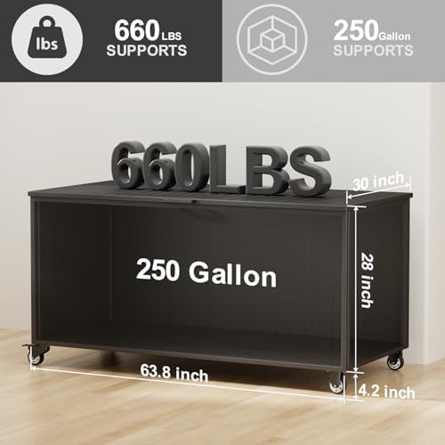 250 Gallon Metal Large Outdoor Deck Box with 4 Wheels, Black