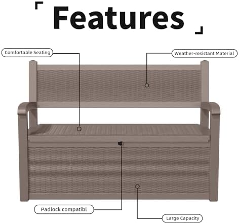 PatioZen 80 Gallon Outdoor Storage Bench Deck Box, Grey