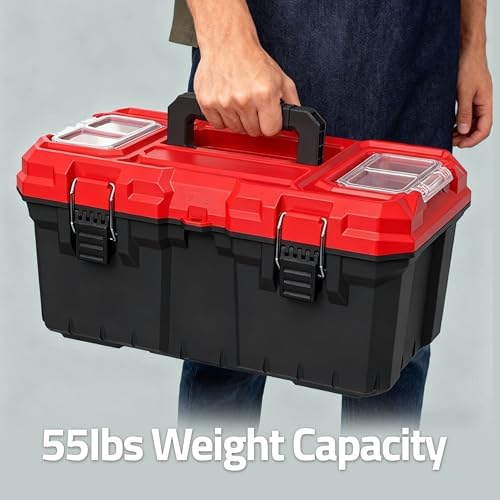 Tools Box, Deep Lockable Toolbox, 21.73 * 10.87 * 10.63" Durable Tool Boxes Storage, with Removable Inner Tray