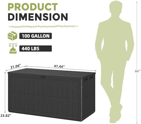 UDPATIO 100 Gallon Deck Box, Waterproof Resin Outdoor Storage Box for Patio