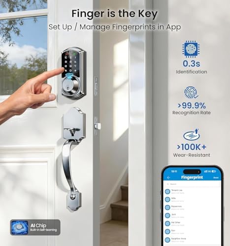 Veise VE07 Fingerprint Smart Deadbolt Lock, App Control, Fobs, Satin Nickel