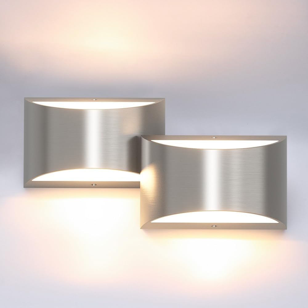 Aipsun Nickel Modern LED Wall Sconce Hardwired Indoor Wall Lights Set of 2 Up