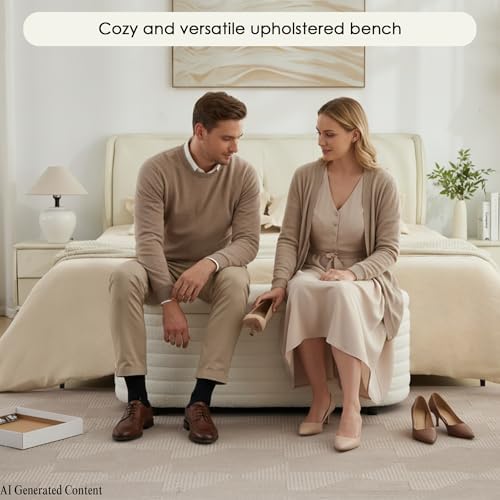 45.5" Modern Storage Ottoman Bench, White Sherpa