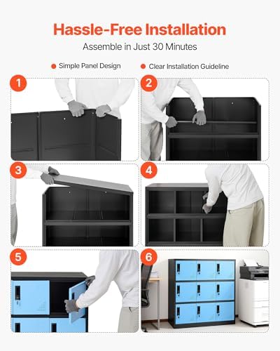 VEVOR 9 Doors Metal Locker for Employees, Steel Locking Storage Cabinet with Card Slot and Ventilation, 2 Keys for Each Door, Employee Lockers for Office, School, Gym, Home, Easy Assembly, Blue&Black