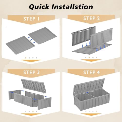 Fancyango 220 Gallon Large Outdoor Storage Deck Box Waterproof, Grey