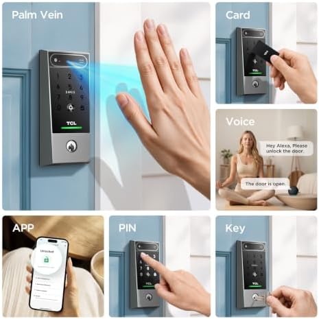 TCL Smart Lock, Palm Vein Keyless Entry Deadbolt with Matter Over Thread