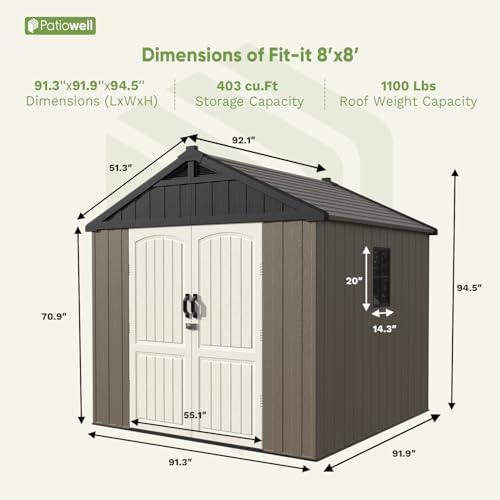 Patiowell 8x8 FT Resin Outdoor Storage Shed with Floor, Chocolate