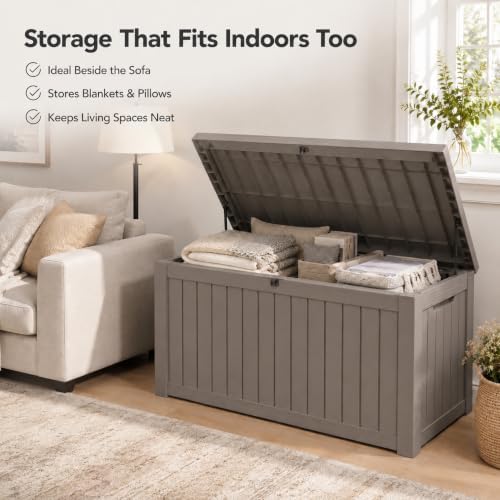 Outdoor Storage Box Resin Deck Box Waterproof Gray Brown 270 Gallon