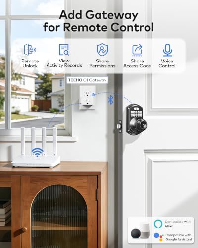 TEEHO TE018 Smart Keypad Door Lock with Handle, App Control, Matte Black
