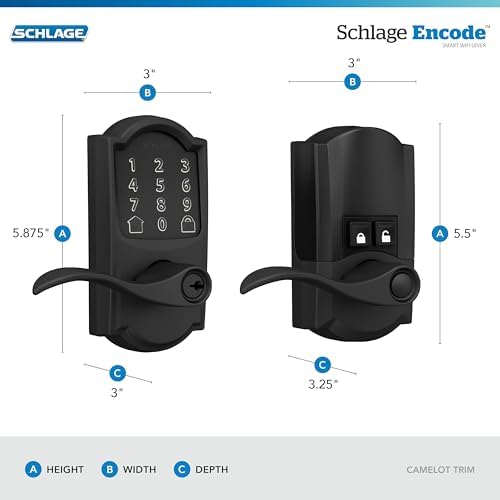 Schlage Encode Smart WiFi Lock, Lever Handle, Century Trim, Matte Black