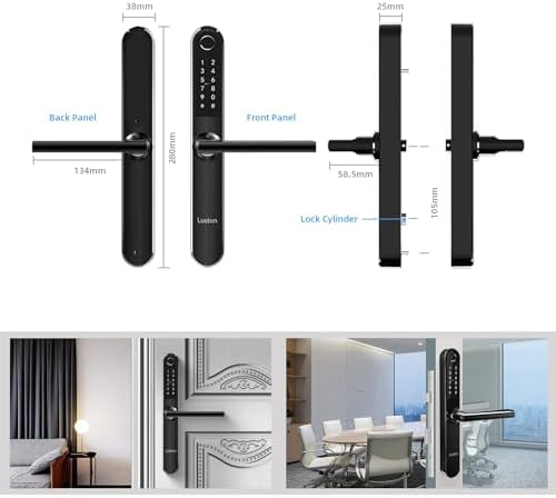 Luston Slim Smart Lock Front Door Stainless Steel Waterproof Mortise Lock,Keyless Entry Door Lock,WiFi Bluetooth Fingerprint Digital Keypad Aluminum Swing Door Lock with Handle(Black)