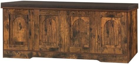 DINZI LVJ Shoe Storage Bench with Cushion, Door, Rustic Brown 47.2"LX17.7"H