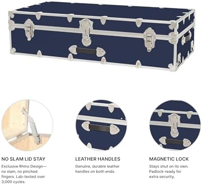 Rhino Trunk & Case Trundle Home Storage & College Trunk - 44”x20”x12” - 1500+ lbs Capacity. USA Made Secure Under-Dorm Bed Footlocker for Clothes and Food, and Underbed Shoe Storage Box
