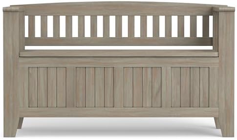 SIMPLIHOME Acadian Storage Bench and Cabinet Set in Distressed Grey