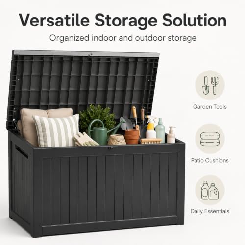 Outdoor Storage Box Resin Deck Box Waterproof Black 270 Gallon