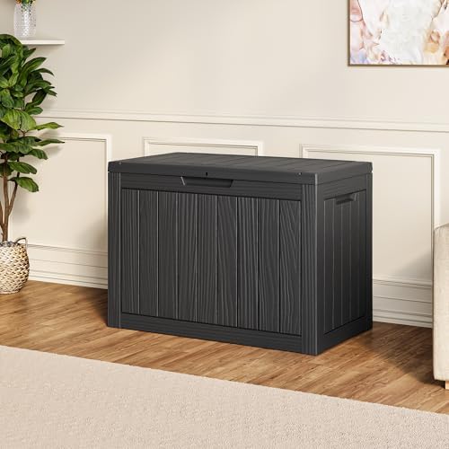 NUNU LAB 45 Gal Deck Box, Outdoor Storage Box Waterproof Lockable,Black
