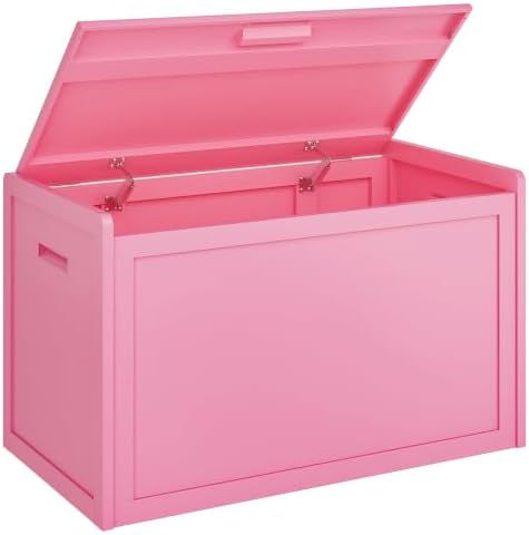 Storage Chest, Entryway Storage Bench with 2 Safety Hinges, Storage Trunk with Flip-Top, Chest Box Organizer for Entryway, Bedroom, Living Room, Easy Assembly, Pink